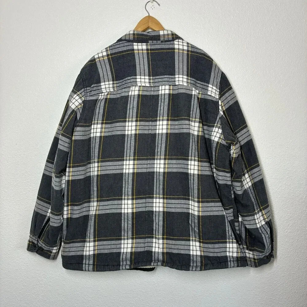 The North Face Jacket Mens 2XL Gray Plaid Sherpa Lined Flannel Shirt Jacket